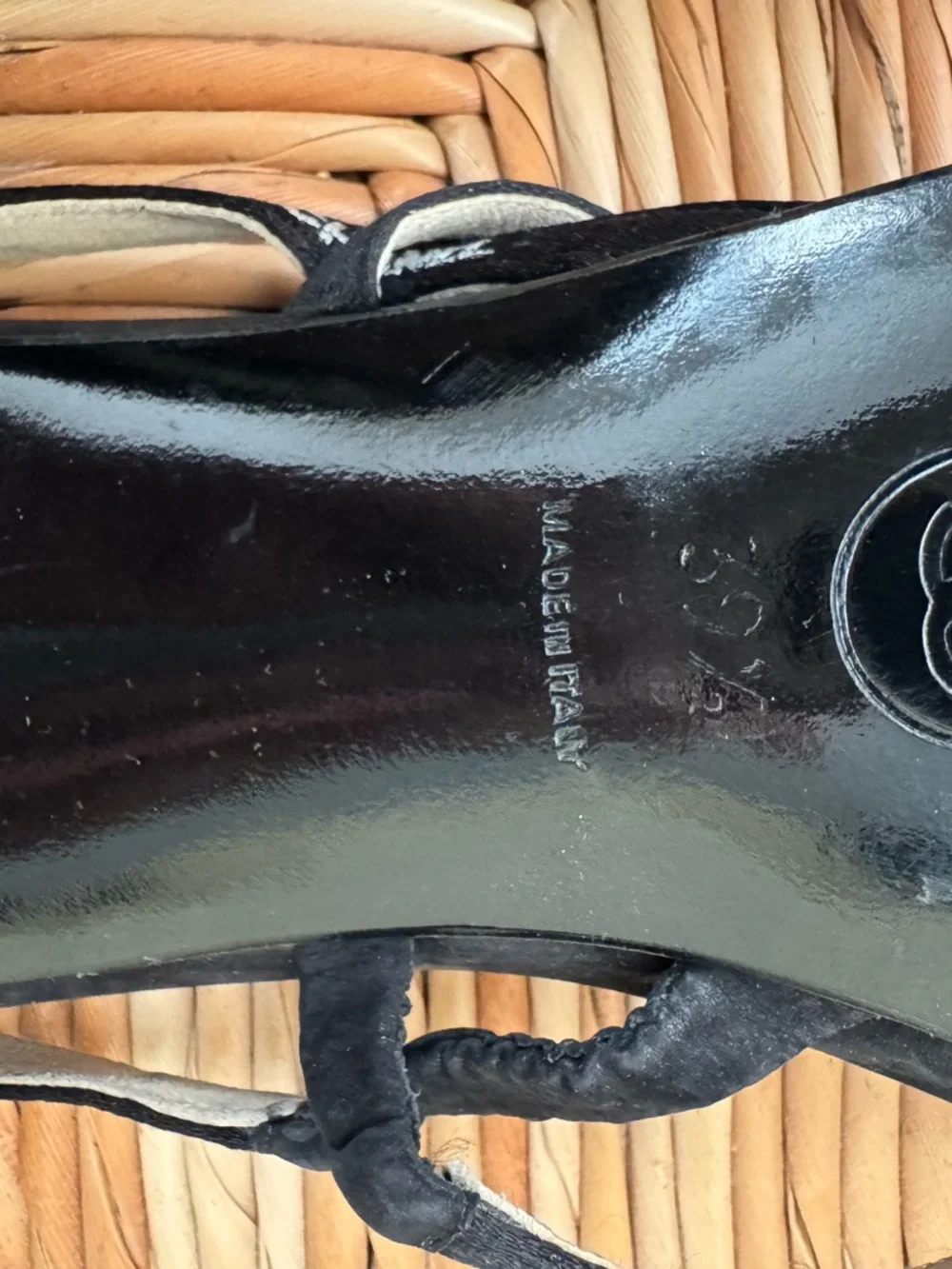 CHANEL Black Suede Logo Strap Slingback Heels - Picture 3 of 4